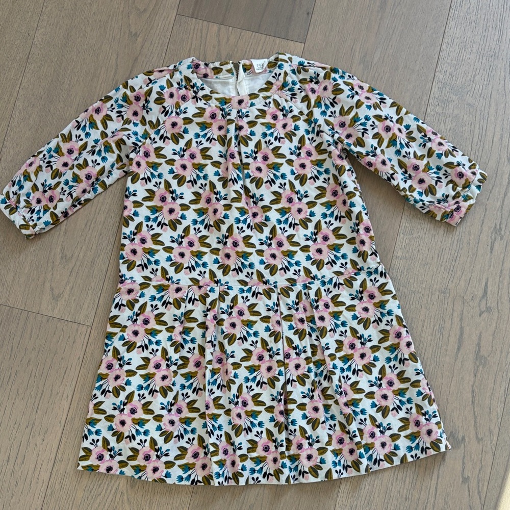 Floral Kids Dress with Pink and Green Accents